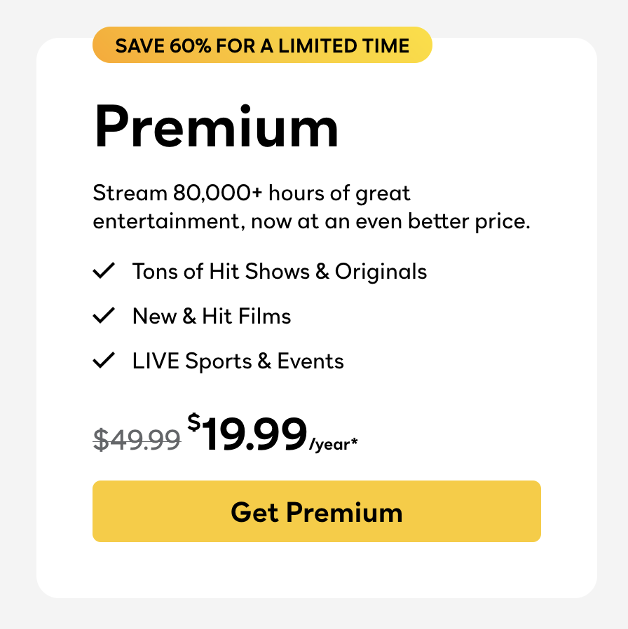 Peacock Premium TV Deal: $19.99 per year