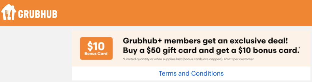 Grubhub Gift Card $50 + $10 Bonus
