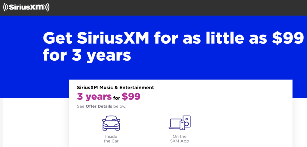 SiriusXM Promo $99 for 3 Years